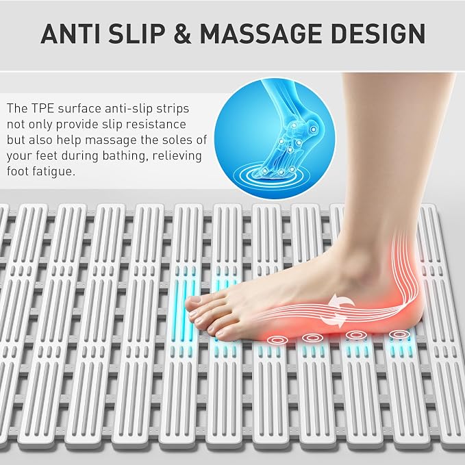 XIYUNTE Shower Mat Non Slip Bath Mat for Tub - 36 x 16 Inch Bathtub Mat Non Slip Shower Mat for Inside Shower, TPE Bath Mat with Powerful Suction Cup, Easy to Cut Bath Tub Mat, Grey