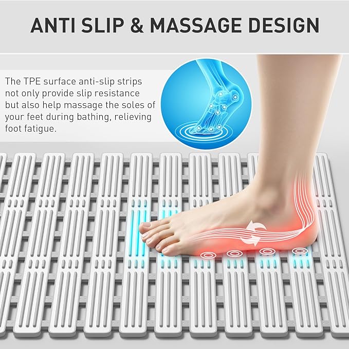XIYUNTE Shower Mat Non Slip Bath Mat for Tub - 27 X 16 Inch TPE Bathtub Mat Non Slip Shower Mats for Inside Shower, Bath Tub Mat with Powerful Suction Cup, Easy to Cut and Dry, Grey