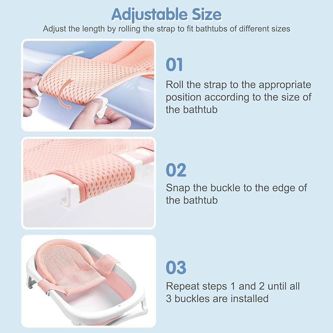 Colorlife Baby Bath Seat Support Net Infant Bathing Seat Support Mat, Adjustable Comfortable Non-Slip Three-Pointed Baby Shower Net Bathtub Sit Up Mesh for Newborn 0-12 Months-Dusty Pink(No Bathtub)