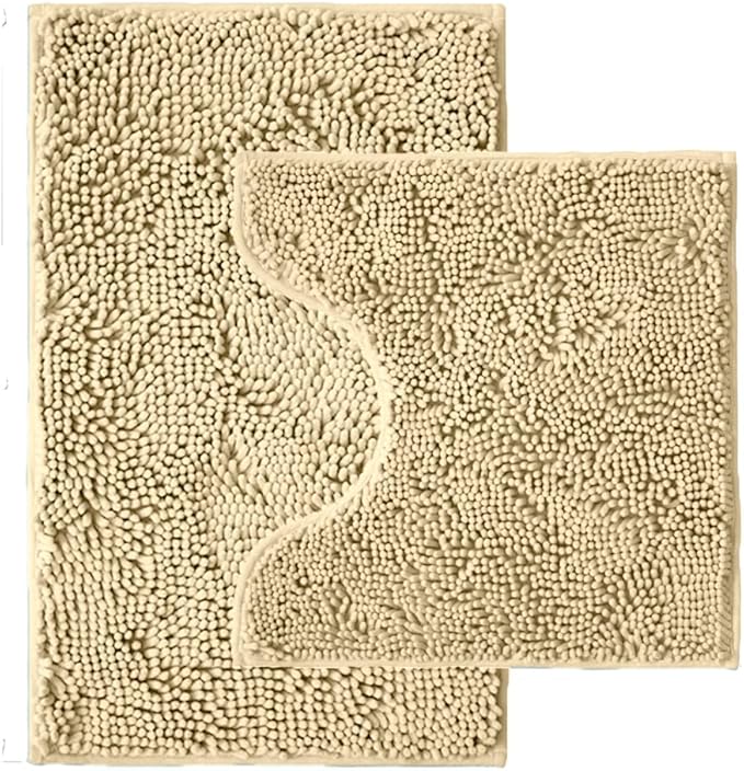 Bathroom Rugs Sets 2 Piece,Super Absorbent Chenille Bath Mats and U-Shaped Toilet Rug,Strong PVC Non Slip Backing,Microfiber Washable Dry Quickly Bath Mats for Bathroom(20"x32"+20"x20"U, Camel)