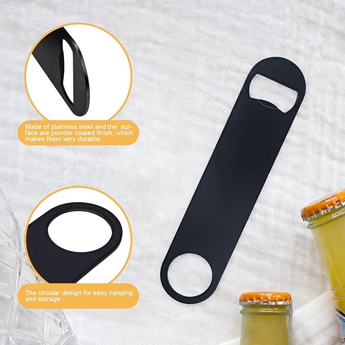 KTOJOY 4 PACK Stainless Steel Flat Bottle Opener, Beer Bottle Opener, 7inch, with Exquisite Packaging, for Kitchen, Bar or Restaurant, Black,