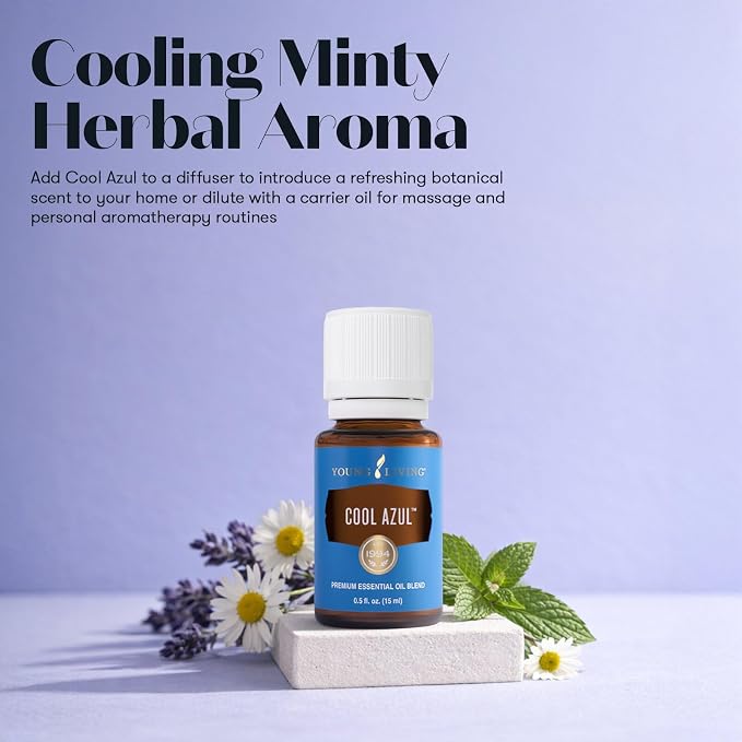 Young Living Cool Azul Essential Oil Blend | 15 ml | Cooling Minty Herbal Aroma for Diffusers, Massage & Aromatherapy | Wintergreen, Peppermint & Sage Botanical Blend | Seed to Seal Quality