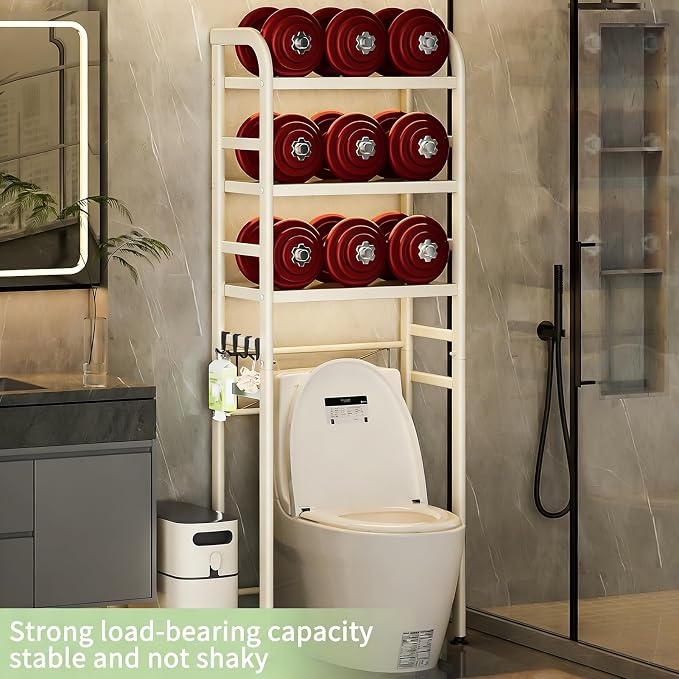 Purebox Over The Toilet Storage, Enhanced Oval Tube Heavy Duty Bathroom shelf organizer, Freestanding Metal Toilet Storage Cabinet With Suction Cups for fastening, 3-Tires Over The Toilet Rack (white)