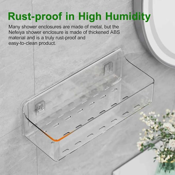 Adhesive Shower Caddy 6 Pack Rustproof Shower Shelves for Inside Shower No Drilling Bathroom Organizers and Storage Large Rack with Soap Holder Clear