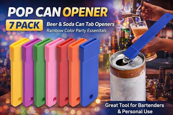 Pop Can Opener – 7 Pack Beer Can Opener, Soda Can Tab Opener, Rainbow Color Party Essential Tool Great Tool For Bartenders And Personal Use