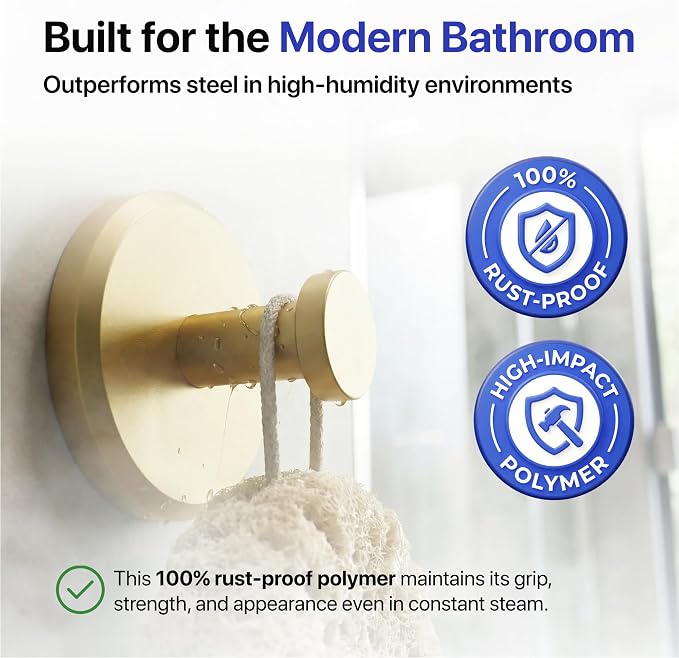 HOME SO Suction Cup Hooks for Shower & Bathroom Towel Holder 2-Pack – Suction Cups Hooks for Hanging Towels, Robes, & Coats - Tiles, Glass Door or Mirror – Shower Hooks & Towel Hooks Organizer - Gold