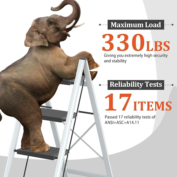 DIAMONDFORGE 4 Step Ladder, Lightweight Folding Step with Wide Anti-Slip Pedal & Feet, 330 lbs Capacity,Sturdy Steel Step Ladder for Home,Office and Library,Gray Black