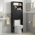 Nuturelly Over The Toilet Storage Cabinet, Bathroom Storage Organizer with Adjustable Shelves and Double Wooden Doors, Freestanding Above Toilet Storage with Open Shelf, Wooden Toilet Rack, Black