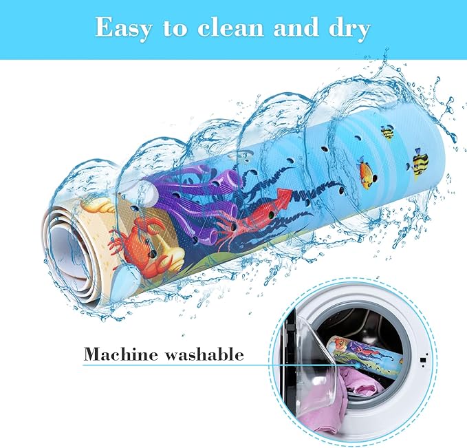 Secopad Bath Mat for Tub Non Slip, Machine Washable Anti-Slip Cartoon Baby Bathtub Shower Mat with Drain Holes and Suction Cups for Toddler & Kids, 40 Inch x 16 Inch, Red Turtles