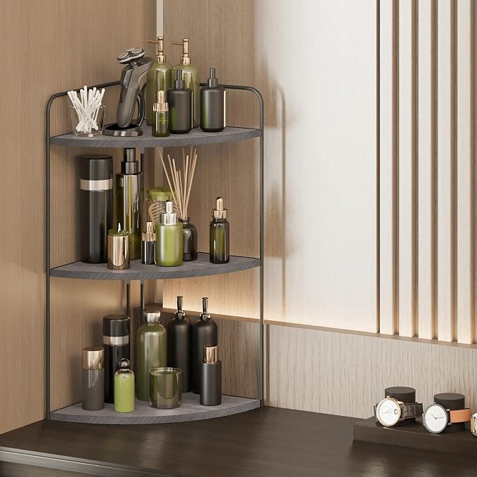 Forest Angle Bathroom Counter Organizer,Countertop Organizer,Vanity Organizers,Bathroom Storage,Bathroom Sink Caddy,Counter Shelf,Corner Counter,Corner Shelves(Black-Grey)