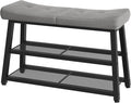YATINEY Shoe Bench, 3-Tier Shoe Rack, Entryway Bench with Storage and Cushion, for Hallway, Foyer, Bedroom, Gray and Black HX02BG