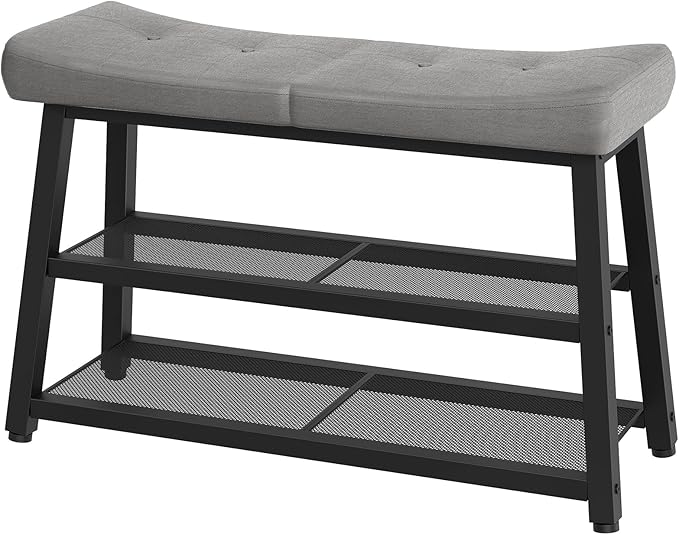 YATINEY Shoe Bench, 3-Tier Shoe Rack, Entryway Bench with Storage and Cushion, for Hallway, Foyer, Bedroom, Gray and Black HX02BG