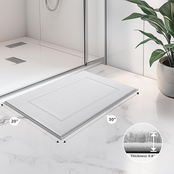 anllugs Bathroom Rugs 20" x 30", Non-Slip Extra Soft Absorbent Bath Rugs, Machine Washable Quick Dry Bath Mats for Bathroom Floor, Shower, Bathtub and Sink, White
