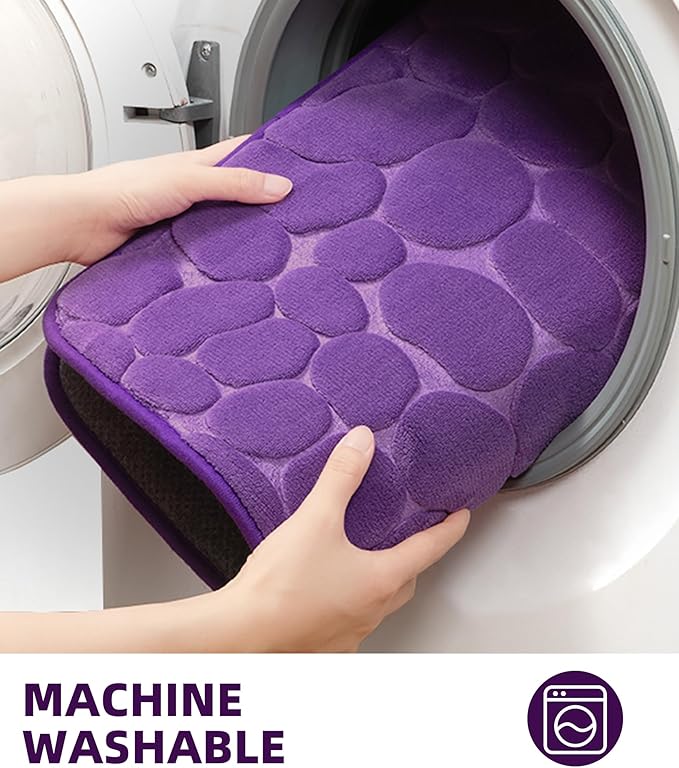 YIHOUSE Memory Foam Bath Mat Cobblestone Bathroom Rugs Super Water Absorbent Bath Mats for Bathroom Machine Washable Bath Rugs(17 x 24,Eggplant)