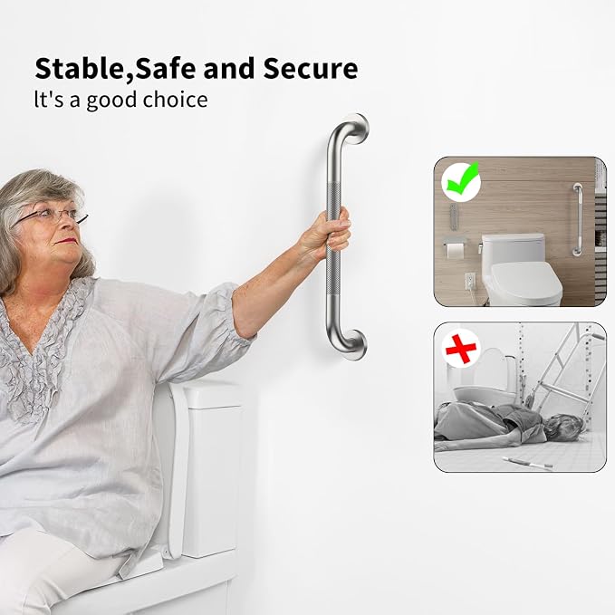 3 Pack Handicap Grab Bar Bundle,Munzong 16" 24" 32" Brushed Nickel Bathroom Bar for Shower, 1.25" Diameter Anti Slip Commercial Stainless Steel Balance Bar,Safety Hand Rail for Elderly Injury Senior