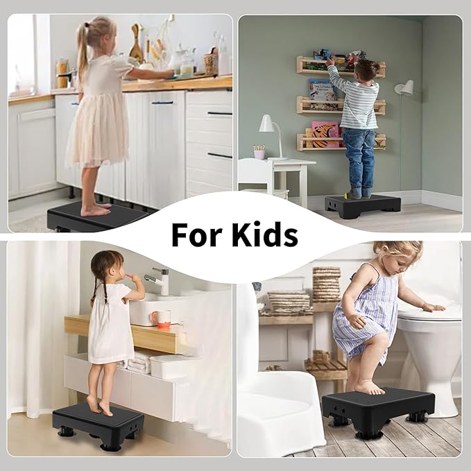 Adjustable Step Stool for Adults, Toddler Step Stools, 660 LBS Capacity Non-Slip Safety Step Platform for Elderly, Portable Stair Assist for Cars, Bedside, Kitchen, and Shower, Black
