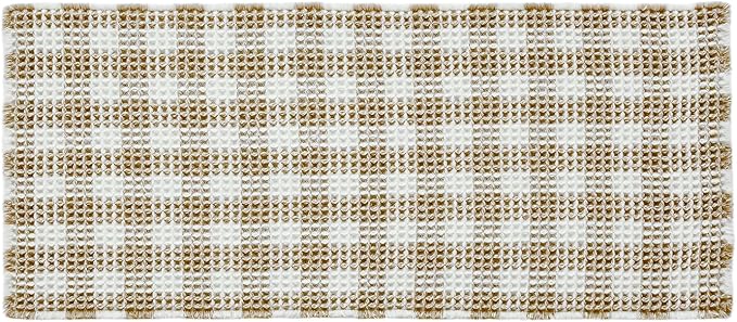 TYUU Waffle Runner Rug Bathroom, Long Boho Bathroom Rugs Non Slip Washable Absorbent Checkered Bathroom Mat Quick Dry Farmhouse Bath Mat, 60"x24" Khaki and White