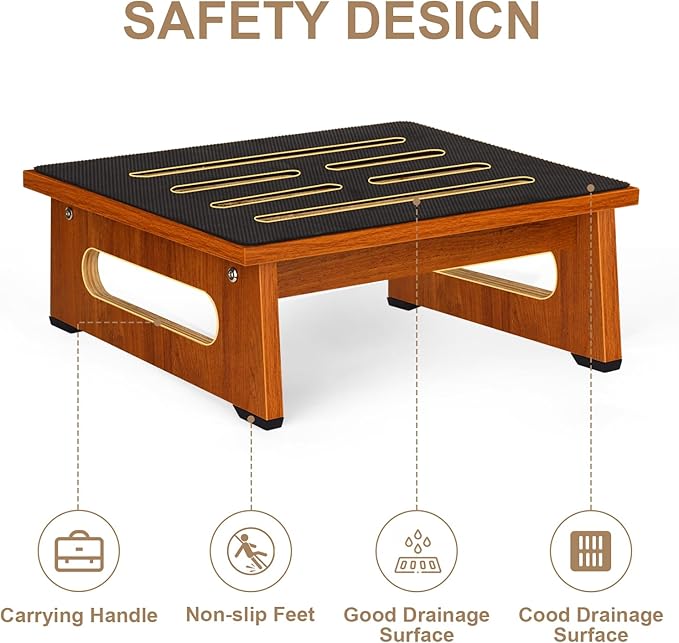 Step Stool, Bed Steps for High Beds for Adults with Non-Slip Rubber Stepping Surface and Handles, 450 LBS Capacity for Bedroom Kitchen Bathroom, or Bedside, Senior Support (Brown)