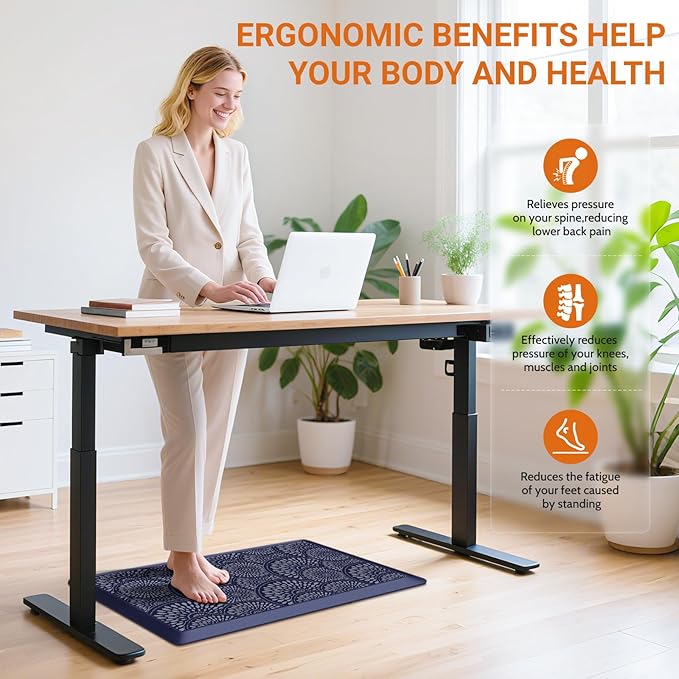 Mattitude Kitchen Mat, 17.3x28in Heavy Duty Ergonomic Comfort Foam Standing Desk Mat, Waterproof Non-Slip Standing Mats and Rugs for Kitchen, Office, Laundry, Blue