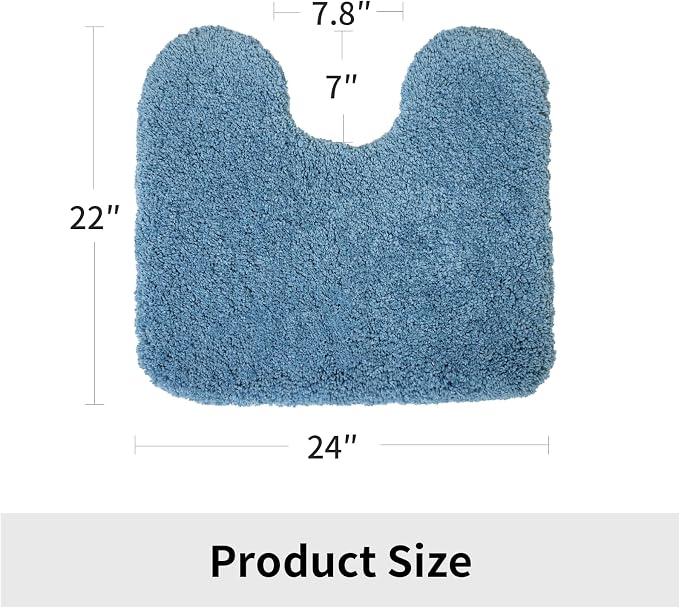 Disolla Toilet Mat 22x24 Blue - Non Slip Fluffy U-Shaped Contour Rug, Ultra-Soft Plush Toilet Floor Mat, Absorbent & Machine Washable