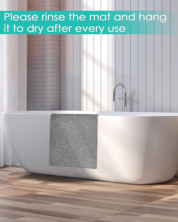 godehone Shower Mats Non Slip Without Suction Cups, PVC Loofah Bathroom Mats, Loofah Mats for Shower and Bathroom, Quick Drying, 15.7× 36 Inch, Grey