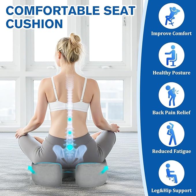 CushyOasis Seat Cushion, Chair Cushions, Office Chair Cushions, Anti-Slip Bottom & Removable Cover Tailbone Pain Relief Cushion, Memory Foam Seat Cushion for Office, Wheelchair, Car (Light Grey)