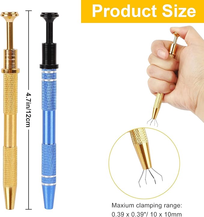 BACUTHY 2 Pack Jeweler's Pick Up Tool, Stainless Steel Piercing Ball Grabber Tool, Pearl Grabber Pick Up Tool with 4 Prongs for Tiny Objects Ic Chips Electronic Components