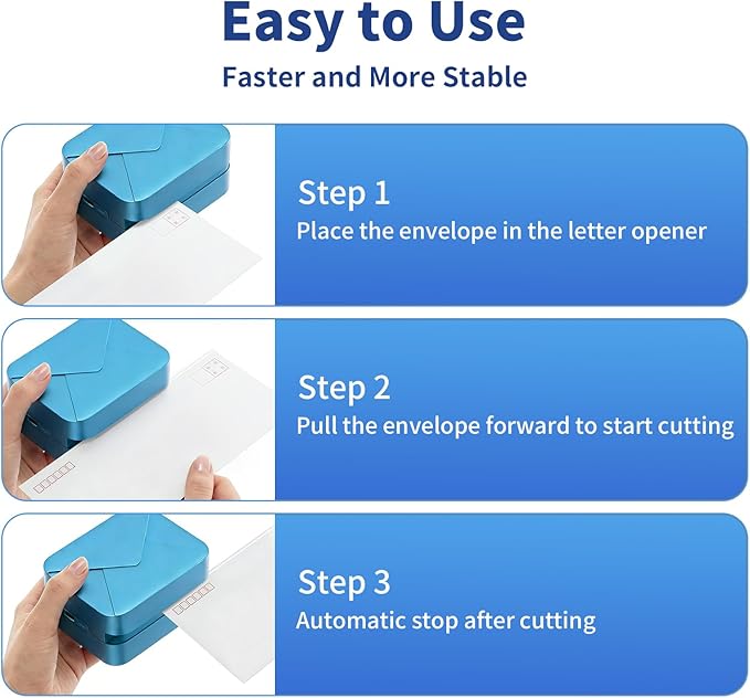 Rechargeable Electric Letter Opener Mail Opener Letter Openers Envelope Slitter Automatic Letter Opener Portable & Safe Blade Design, Universal Envelope Efficient Tool for Office Home (Blue)