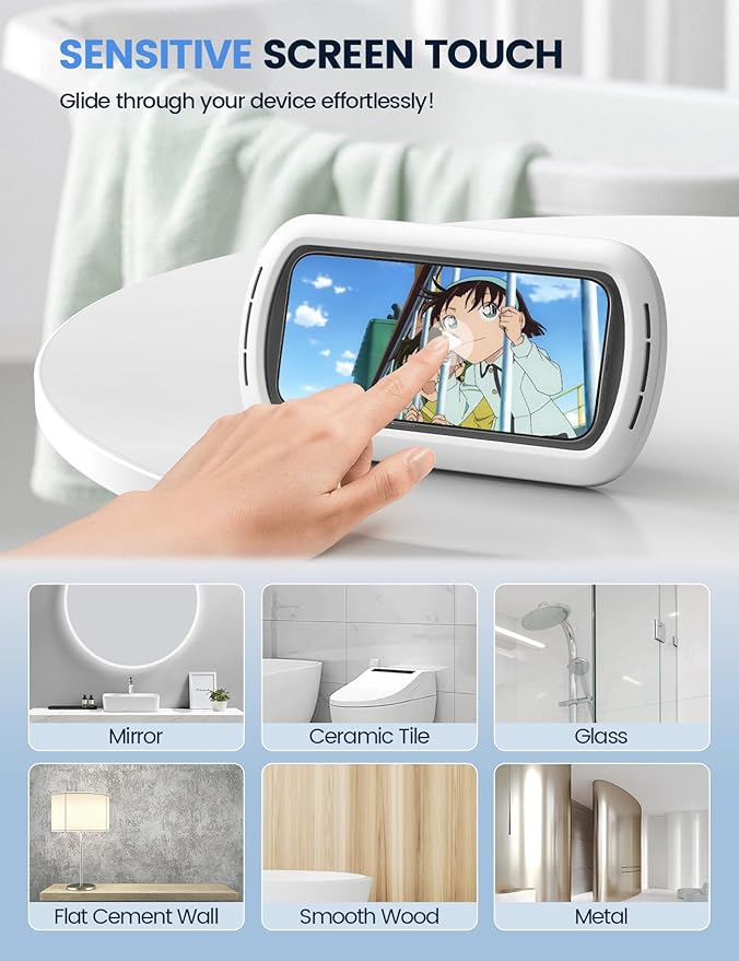 Lamicall Shower Phone Holder with Speaker Holes, IPX6 Waterproof Clear Sound & 480° Rotation Shower Case Accessories, Waterproof Bathroom Wall Mount for iPhone 17 Pro Max, S26 Ultra, 4-7" Phone