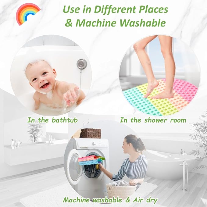 Pop It Bath Mat for Kids – Silicone Push Pop Sensory Toy, CPC Certified Non-Slip Rainbow Bathtub Mat with Suction Cups, Calming Stress Relief for Toddlers (27"x15")