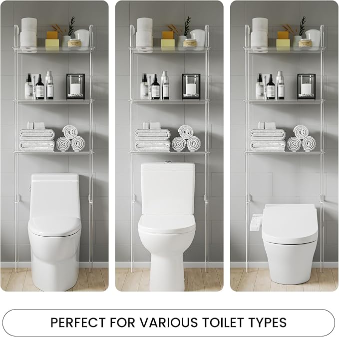 Sumerflos Acrylic Over The Toilet Storage Shelf - 3 Tier Clear Over-The-Toilet Bathroom Organizer Rack Above Toilet Shelves Standing for Bathroom Living Room Bedroom Modern