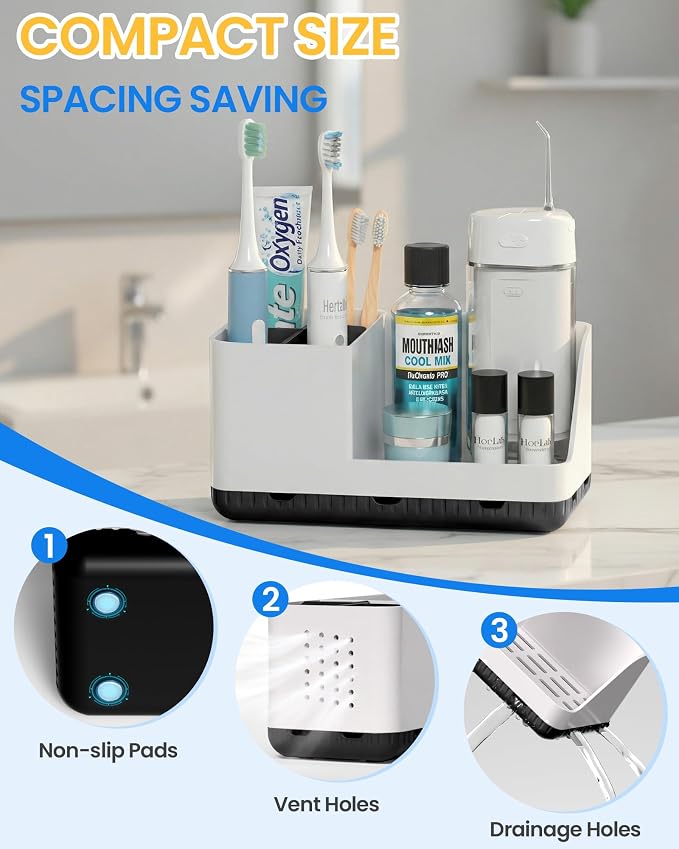 Toothbrush Holders for Bathroom Counter - Detachable Bathroom Organizer and Storage Electric Toothbrush and Toothpaste Holder, Bathroom Decor Accessories for Countertop, Shower, Sink