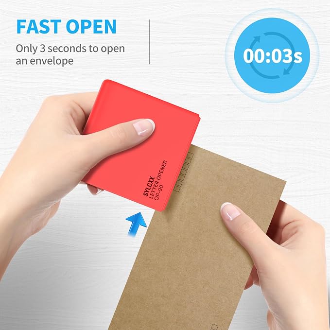Battery Operated Electric Letter Opener - Letter Openers Envelope Slitter, Envelope Opener, Mail Opener, Universal Envelope Efficient Letter Opener Tool for Office, Home (Red)