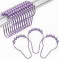 Amazer Shower Curtain Hooks, Rust Resistant Purple Shower Curtain Hooks for Bathroom, Stainless Steel Glide Shower Hooks Hangers for Bathroom Shower Rods Curtains, Set of 12 Hooks, Greyish-Purple