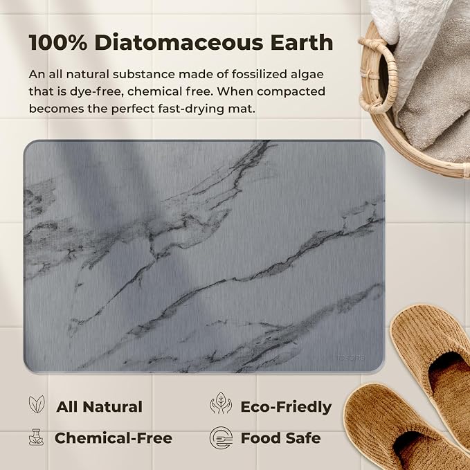 TOSORO - Stone Bath Mat Diatomaceous Earth Shower Mat Non-Slip Super Absorbent Diatomite Stone Bath Mats for Bathroom Floor Quick Drying Natural Easy to Clean (23.5 x 15) - Graphite