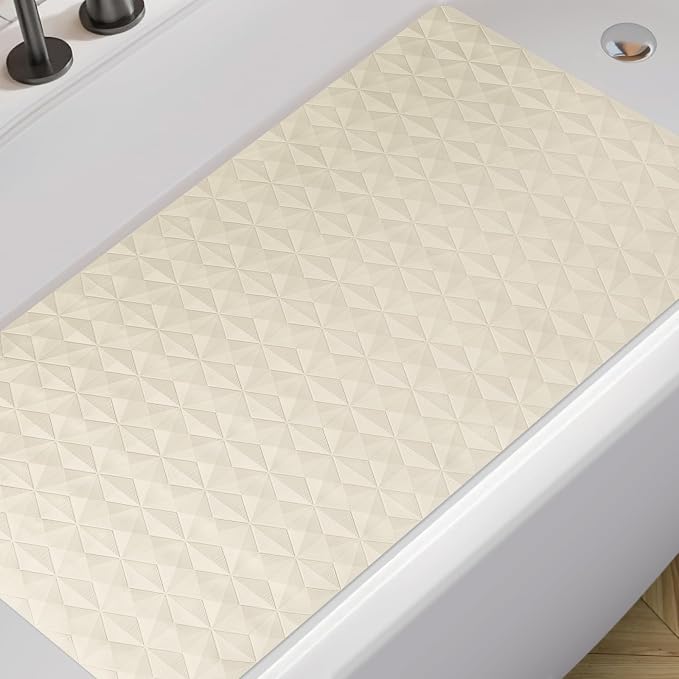 Non Slip Bathtub Mat for Bath Tub Shower - Natural Rubber Mat with 241 Suction Cups - Soft Bathroom Safety Mat - Unique Diamond Pattern - Fatigue Relief - Machine Washable - 16 × 28 Inch