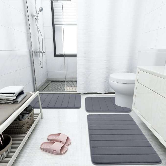 Buganda Memory Foam Bath Mat, 35.4" x 24", Ultra Soft and Non-Slip Bathroom Rugs, Water Absorbent and Machine Washable Bath Rug Runner for Bathroom, Shower, and Tub, Dark Grey