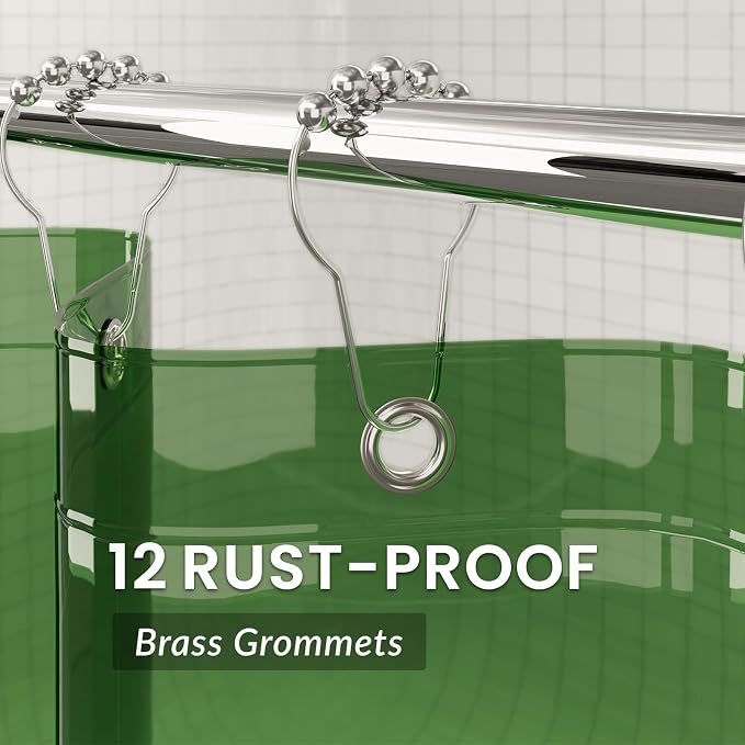 AmazerBath Premium EVA Shower Curtain Clear Pine Green, Luxury Shower Curtain Dark Green Ultra Soft, Waterproof Bathroom Curtain with 3 Weighted Stones and 12 Grommets, Recyclable Packaging