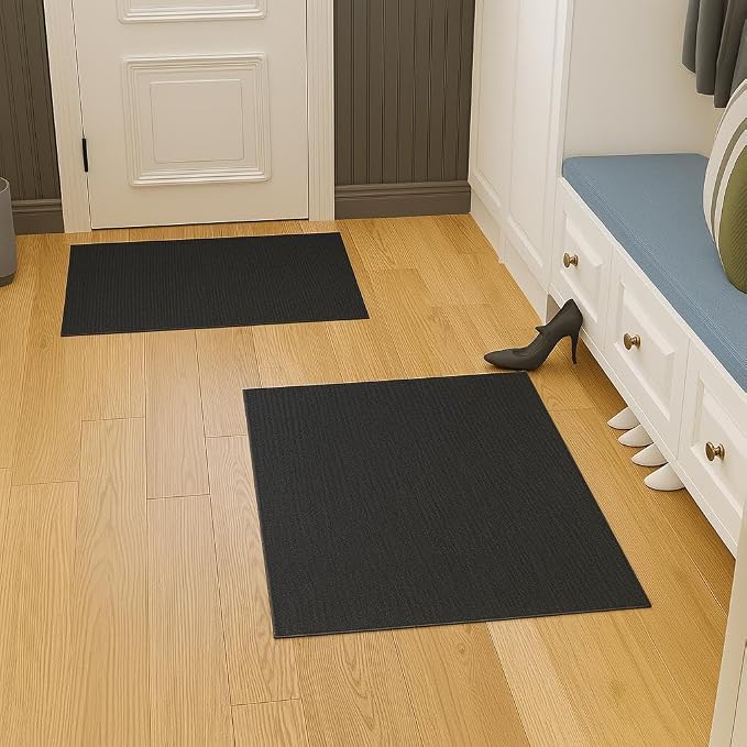 Ottomanson Mud Mat 2' x 3' - 2 Pack Entryway Rug -Non-Slip Scraper Doormat for Muddy Paws, Dirt Trapping Indoor/Outdoor Mat for High-Traffic Areas, Kitchen, Garage, Patio, Black