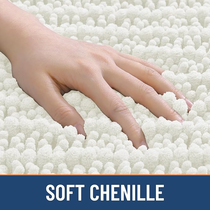 Smiry Bathroom Rugs Mat 30x20, Extra Soft Absorbent Chenille Bath Rugs, Non Slip Rubber Backing Machine Washable Quick Dry Bath Mats for Bathroom Floor, Tub, Shower, Home Decor Accessories, Ivory