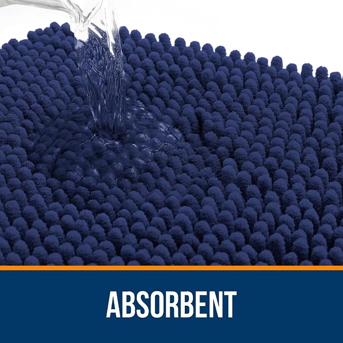 OLANLY Large Bathroom Rugs 45x27, Soft Absorbent Chenille Bath Rugs, Rubber Backing Quick Dry, Machine Washable Bath Mats for Bathroom Floor, Tub and Shower, Home Decor Accessories, Twilight Sapphire