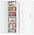 Tall Narrow Slim Metal Storage Cabinet with Lock and 5 Adjustable Shelves,Steel File Cabinets,Kitchen Pantry Cabinet Locker Organizer - 67" Storage Cabinets Bathroom,Bedroom,Office,White