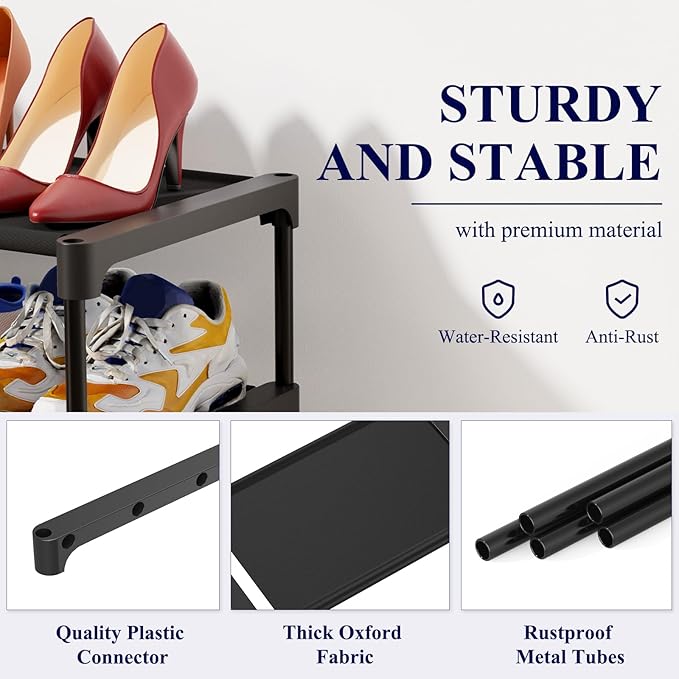 Kitsure Shoe Rack - Non-Woven Shoe Rack Shelf, Shoe Organizer for Closet, Entryway, Garage & Corridor, Stackable Shoe Shelves, 27.5" Wide - 5 Tier, Black