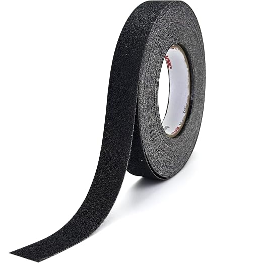 S&X Anti Slip Tape 1 Inch x 60 FT Roll, Black, Grit 60, Extended Length Non-Slip Skid Grip Tape for Outdoor Stair Treads, Wooden Steps & Exterior Grips – Waterproof, Long-Lasting Tread Strips