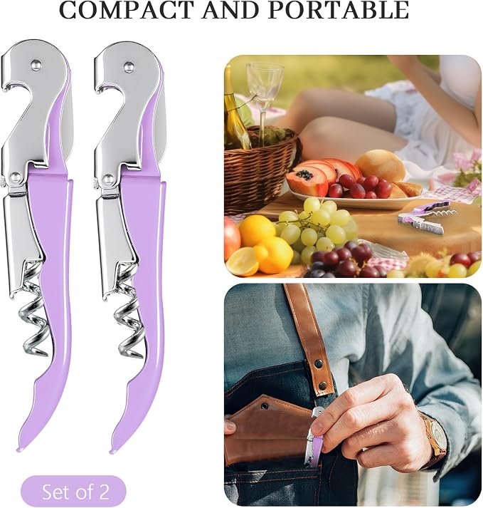 HYZ 2-Pack Wine Opener Waiter Corkscrew, Professional Wine Key for Servers, Bartender with Foil Cutter, Manual Wine Bottle Opener Double Hinged (Lilac)