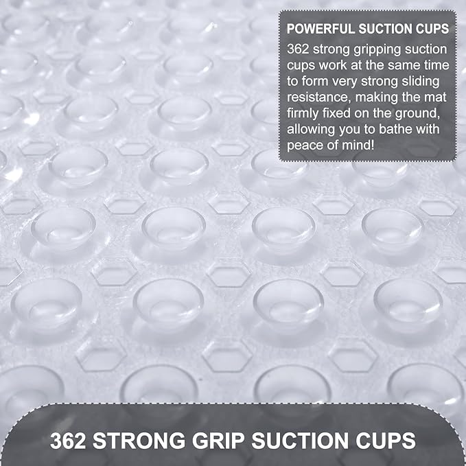 TEESHLY Bath Tub and Shower Mats, Non Slip 40 x 16 Inch Extra Long Bathtub Mat, Machine Washable Bathmat with Drain Holes, Suction Cups for Bathroom Floor, Clear