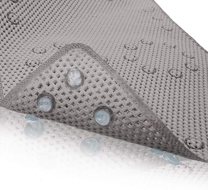 Shower and Bath Mat,Non-Slip Machine Washable and Extra Large Bathtub Mats with Drain Holes and Suction Cups Soft Foam Tub Mats-36” X 17”,Grey