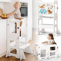 Woodure 4-in-1 Toddler Kitchen Step Stool, Learning Standing Tower with Whiteboard, Wooden Kitchen Stool Helper for Kids, 1-3 Year Old Boy Girl Gifts-White