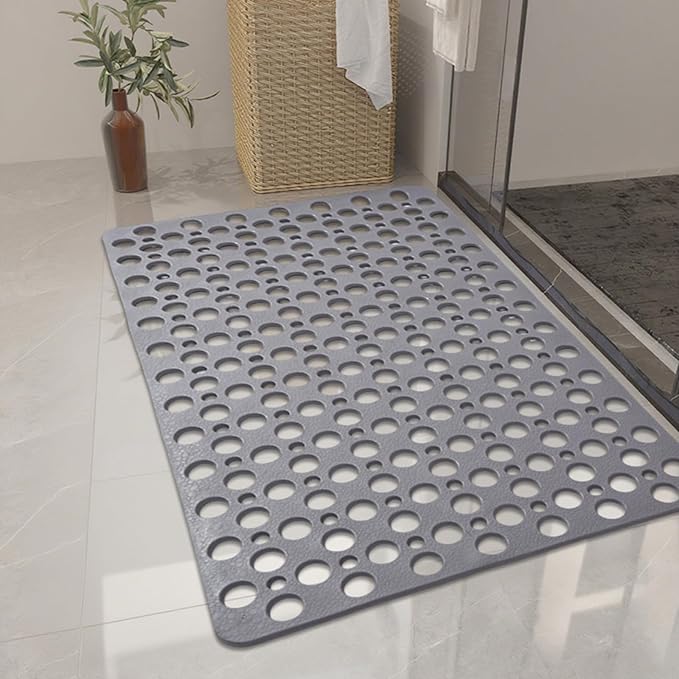 Casa and Beyond Shower Mat Non Slip Bath Mat Secure Shower Mat Easy to Clean Drains Fast Easy Dry Cut Soft Machine Washable Bathtub mat for Inside Shower (Grey,29.5 * 17 in)