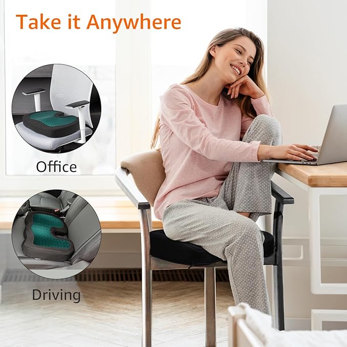 Amazon Basics Comfortable Seat Cushion for Office Chairs, Gel Enhanced Memory Foam, Non-Slip, Cooling Support for Long Sitting, Black